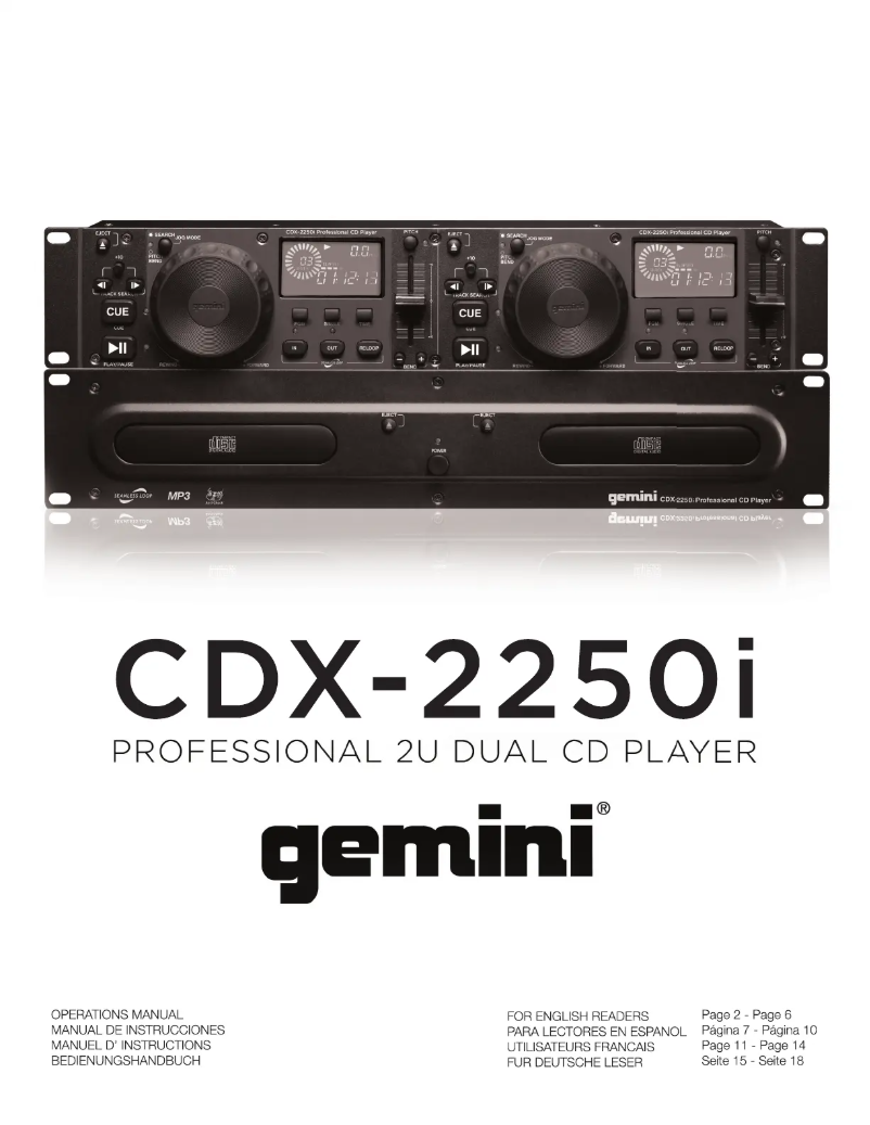 Page 1 de la notice Manuel utilisateur Gemini CDX-2250i