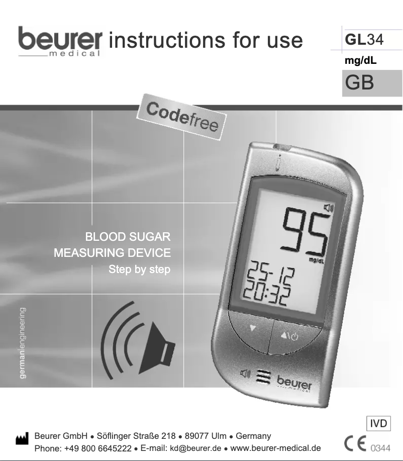 Page 1 de la notice Manuel utilisateur Beurer GL34