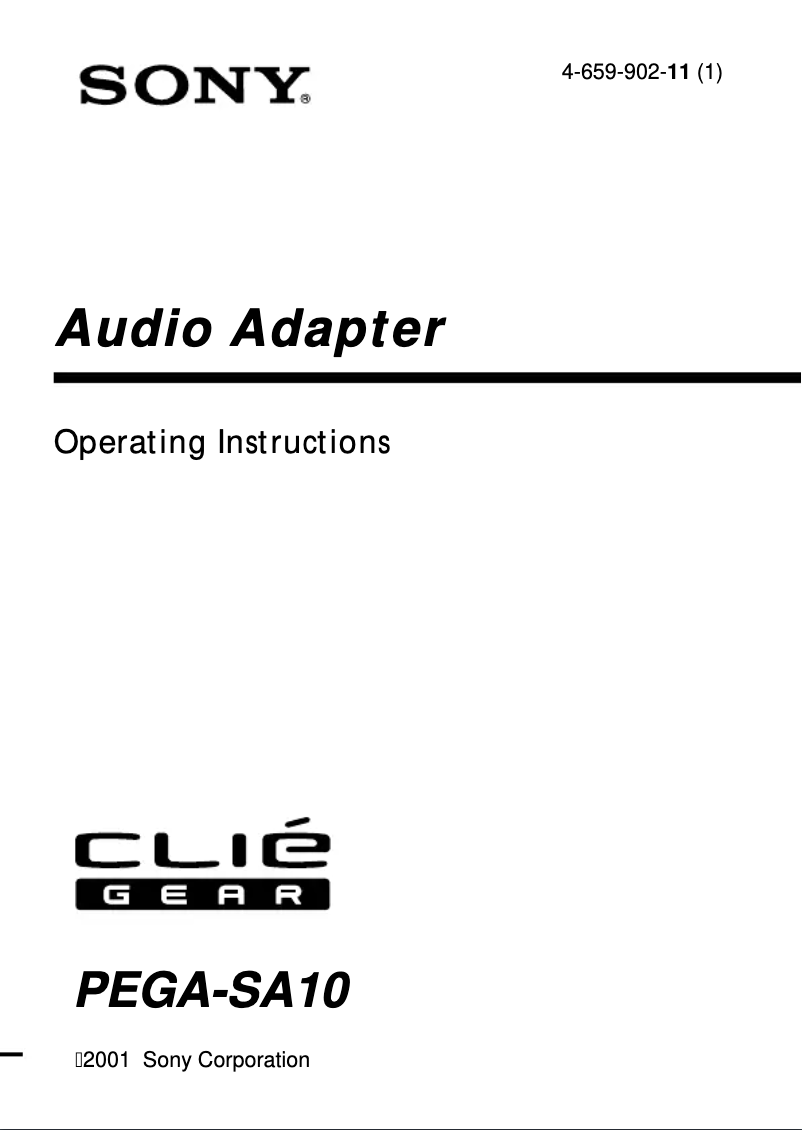 Page n°1 - Manuel utilisateur Sony Clié PEGA-SA10