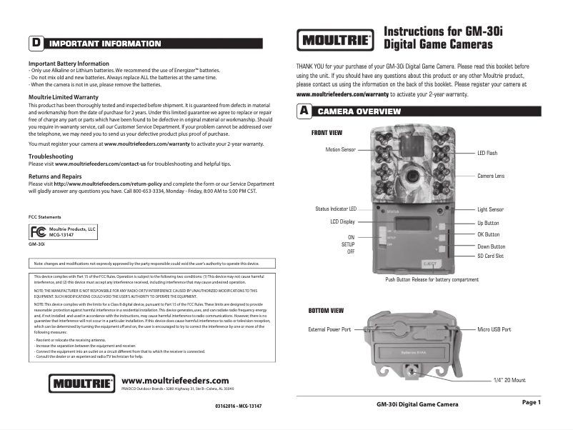Page 1 of the manual User Manual Moultrie GM-30i