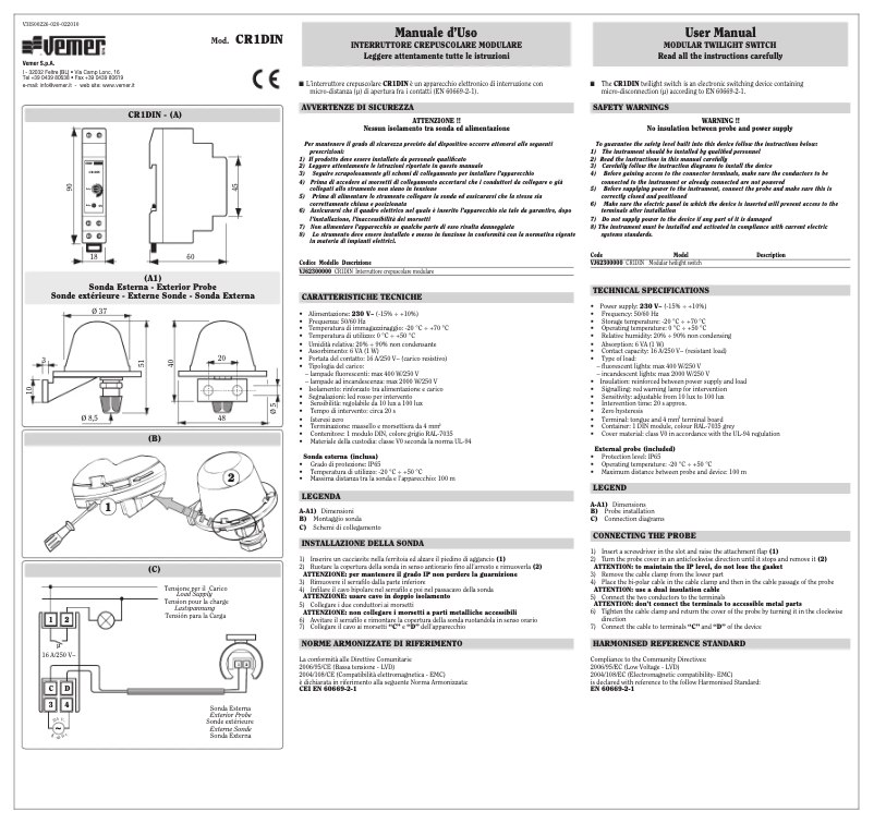 Page 1 de la notice Manuel utilisateur Vemer CR1DIN