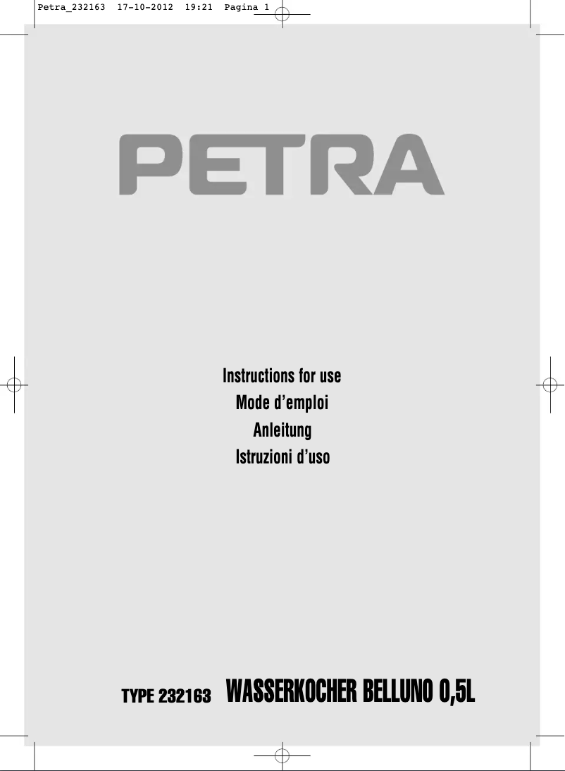 Page n°1 - Manuel utilisateur Petra Electric WK 522.35