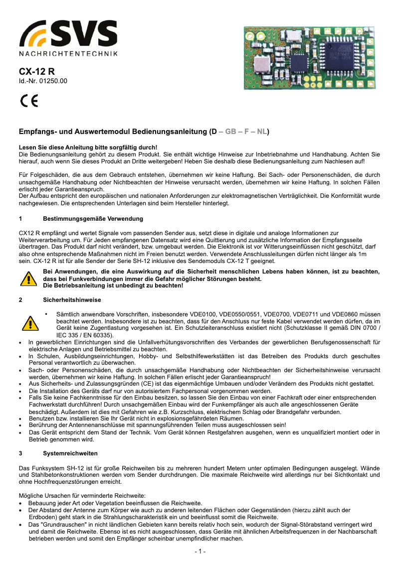 Page n°1 - Manuel utilisateur SVS CX-12 R