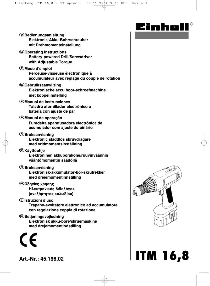 Image de la première page du manuel de l'appareil ITM 16,8
