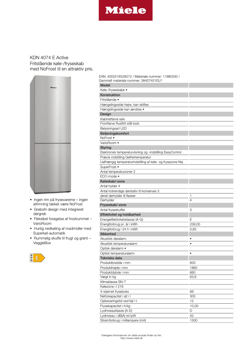Page n°1 - Manuel utilisateur Miele KDN 4074 E Active