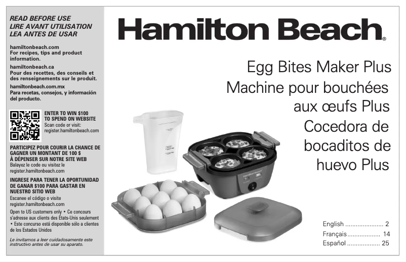 Page n°1 - Manuel utilisateur Hamilton Beach Egg Bites Plus 25510
