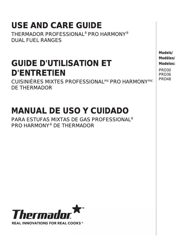 Page 1 de la notice Manuel utilisateur Thermador PRD364GDHU