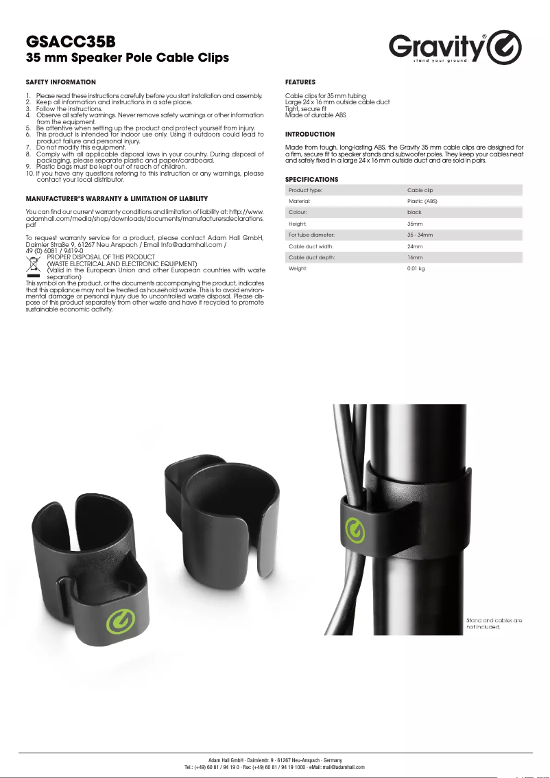 Page 1 de la notice Manuel utilisateur Gravity GSACC35B