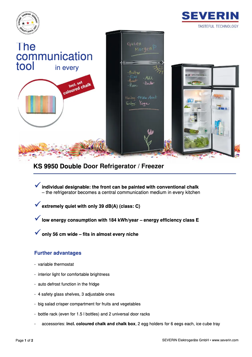 Página 1 del manual Ficha técnica Severin KS 9950