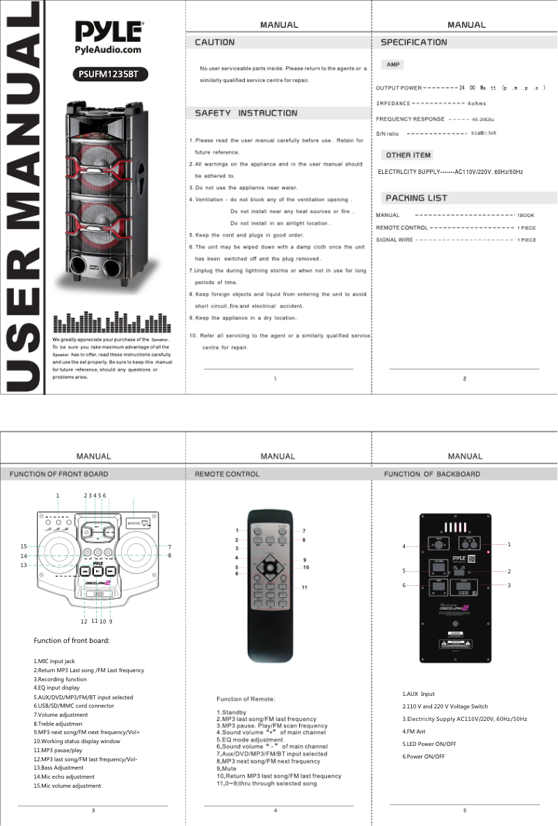 Image de la première page du manuel de l'appareil PSUFM1235BT