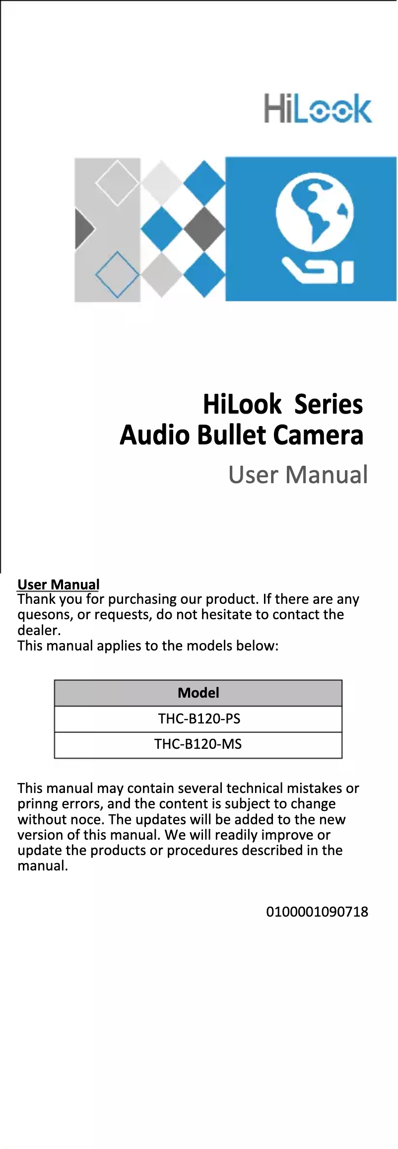 Page 1 de la notice Manuel utilisateur Hikvision THC-B120-PS