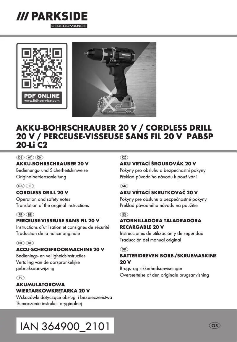 Page 1 de la notice Manuel utilisateur Parkside PABSP 20-Li C2