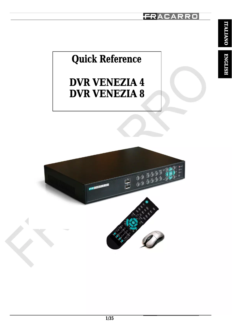 Page n°1 - Manuel utilisateur Fracarro Venezia 8 DVR