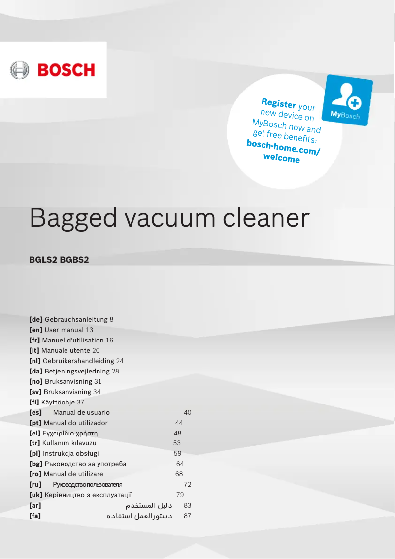 Page 1 de la notice Manuel utilisateur Bosch BGLS2LR1H