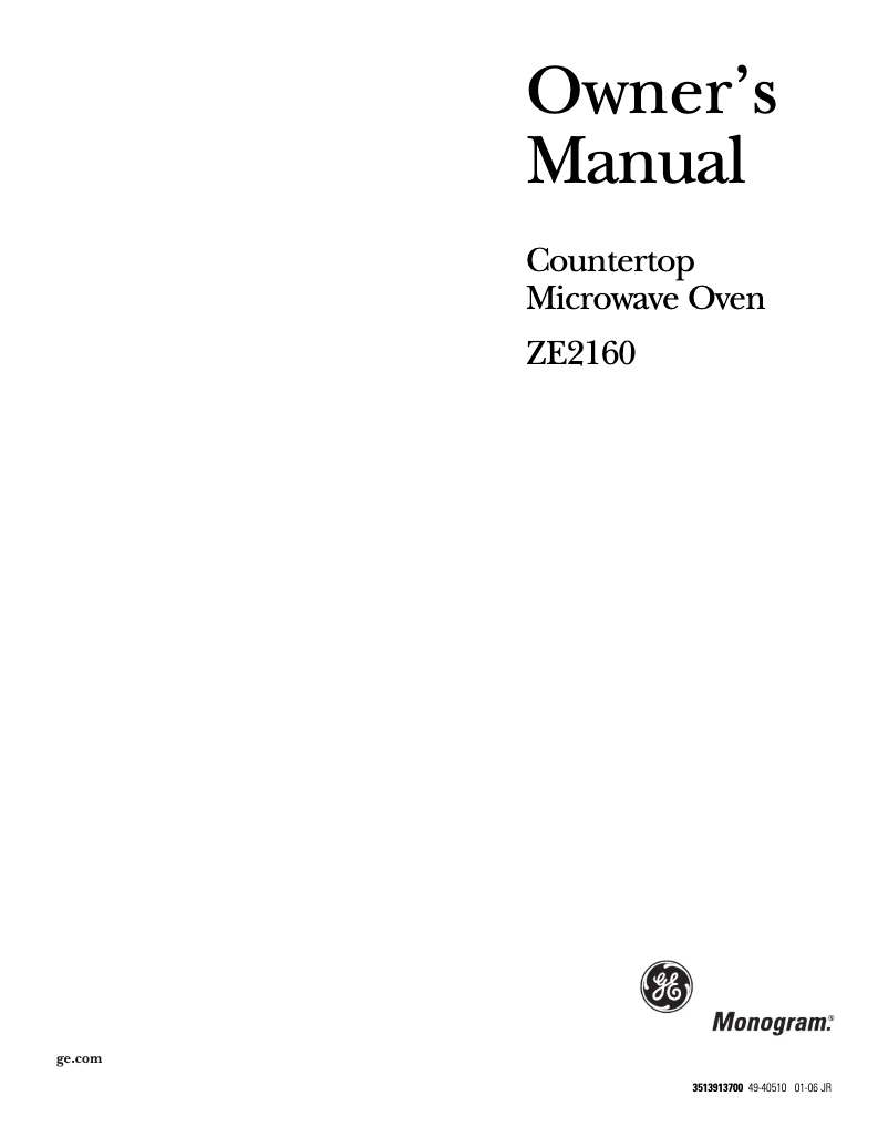 Page 1 of the manual Use and Maintenance Manual GE ZE2160SF