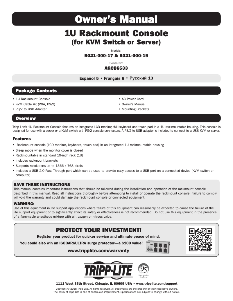 Page 1 de la notice Manuel utilisateur Tripp Lite B021-000-19