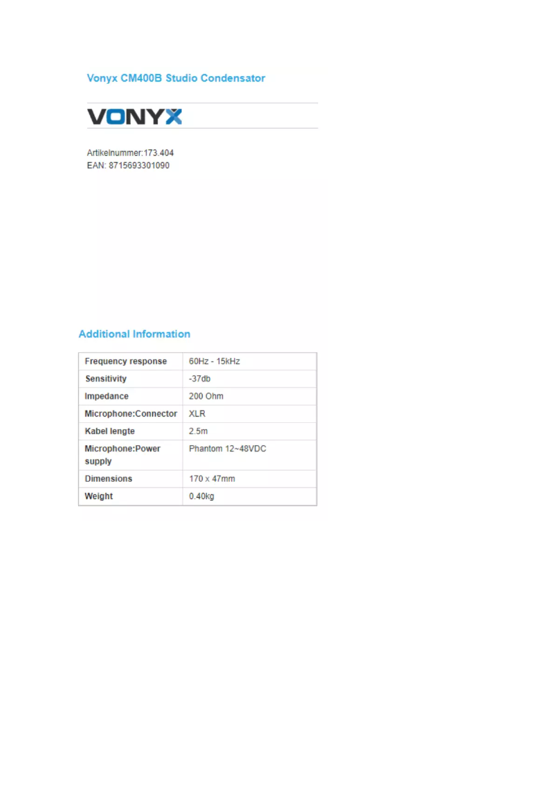 Page n°1 - Manuel utilisateur Vonyx CM400B Studio Condensator