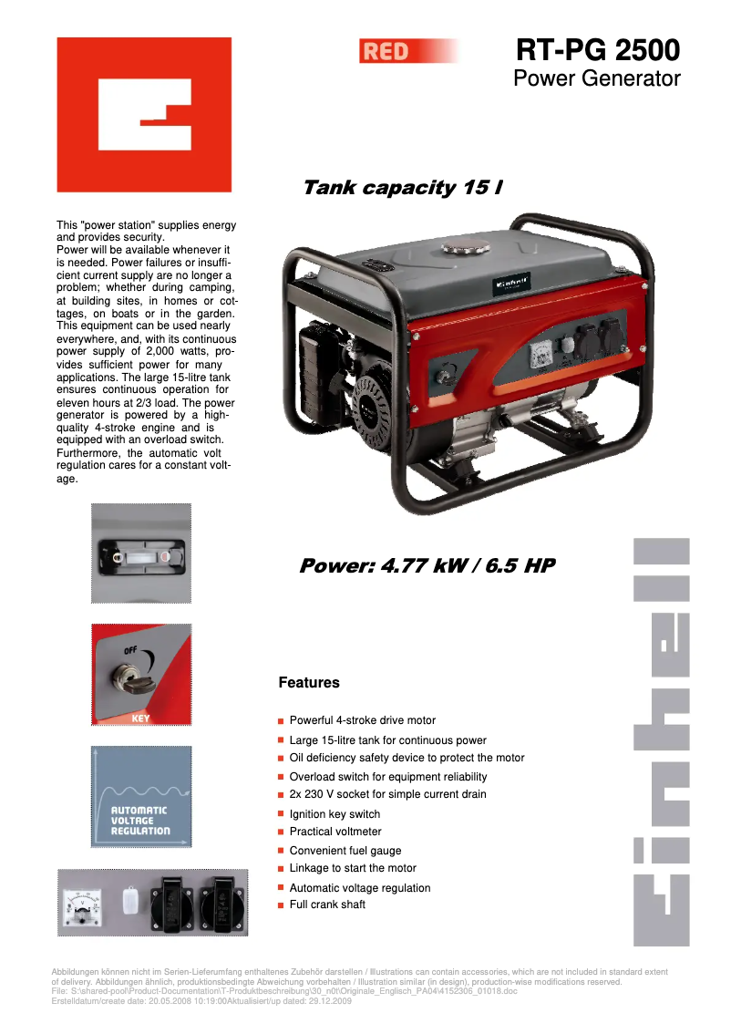 Page n°1 - Manuel utilisateur Einhell RT-PG 2500