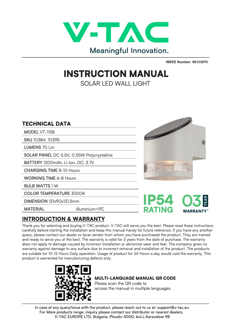 Image de la première page du manuel de l'appareil VT-1138