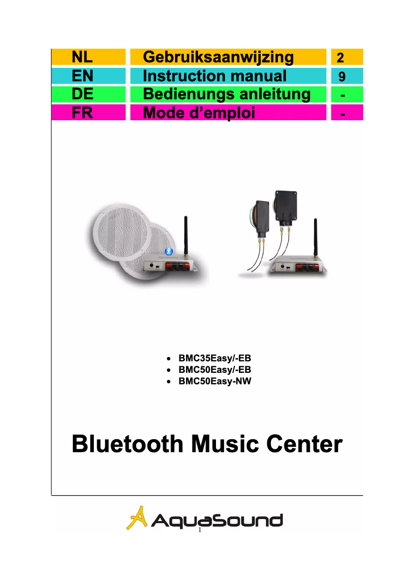 Page 1 de la notice Manuel utilisateur AquaSound BMC50EASY-NW