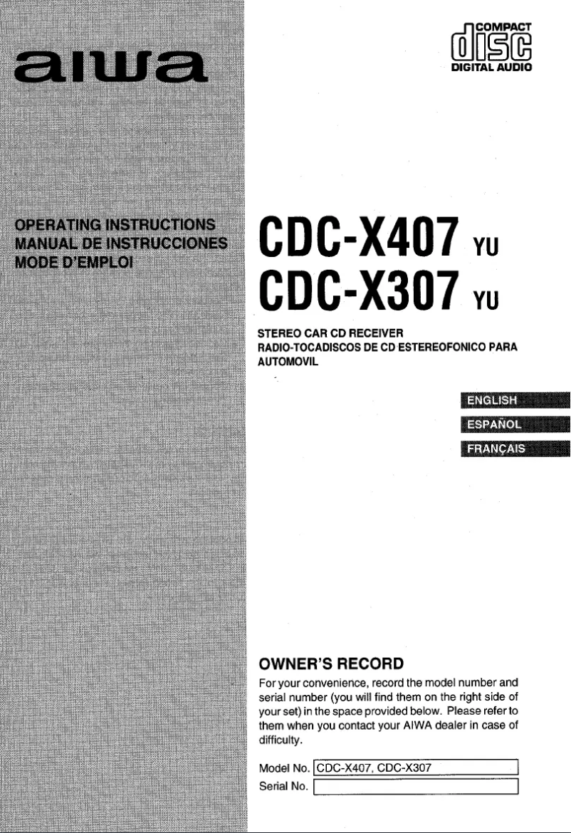 Page 1 de la notice Manuel utilisateur Aiwa CDC-X307