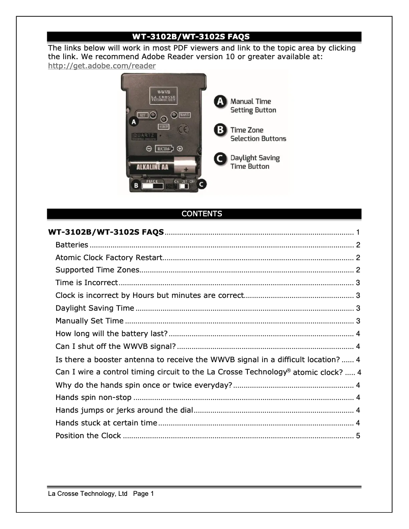 Page 1 de la notice FAQ La Crosse Technology WT-3102B