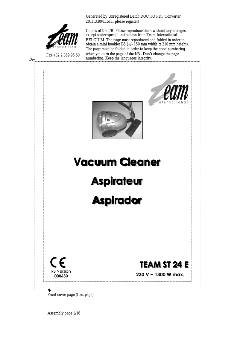 Page 1 de la notice Manuel utilisateur Team ST 24 E