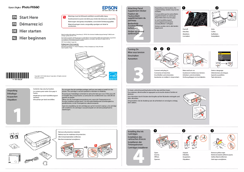 Page n°1 - Guide d'installation Epson Stylus Photo PX660