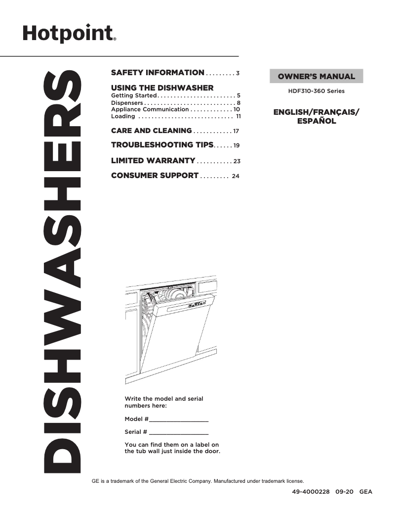 Page n°1 - Manuel d'utilisation et d'entretien Hotpoint HDF330PGRBB