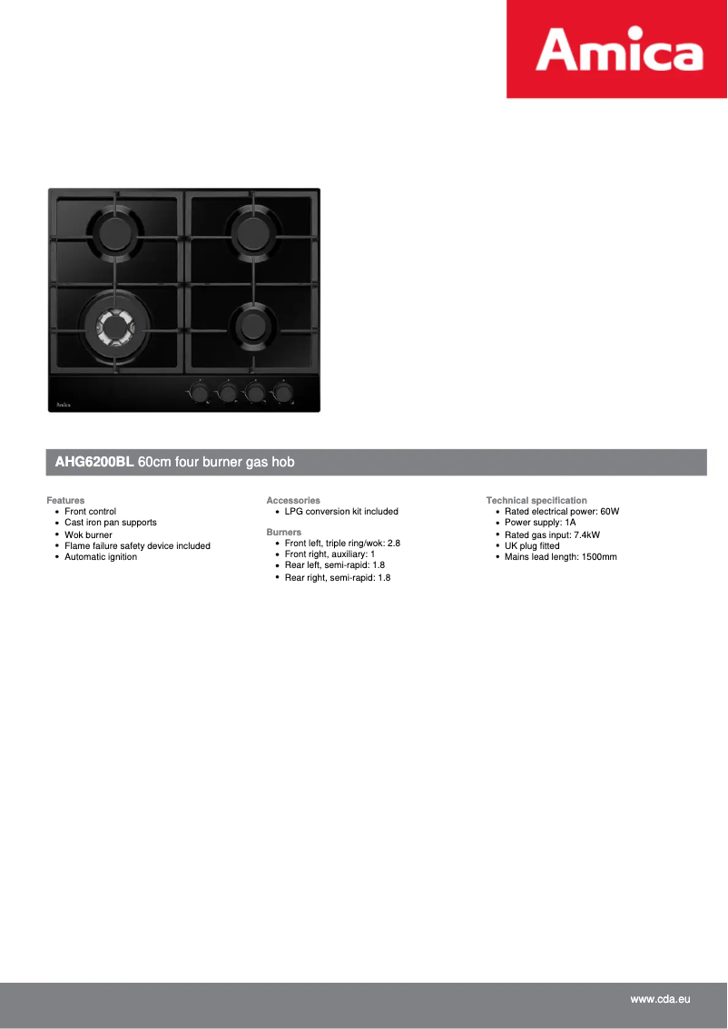 Página 1 del manual Ficha técnica Amica AHG6200BL