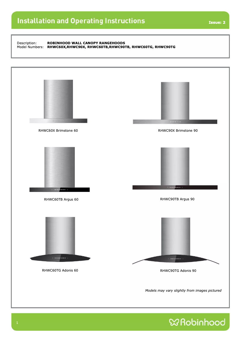 Page 1 de la notice Manuel utilisateur Robinhood RHWC60TG