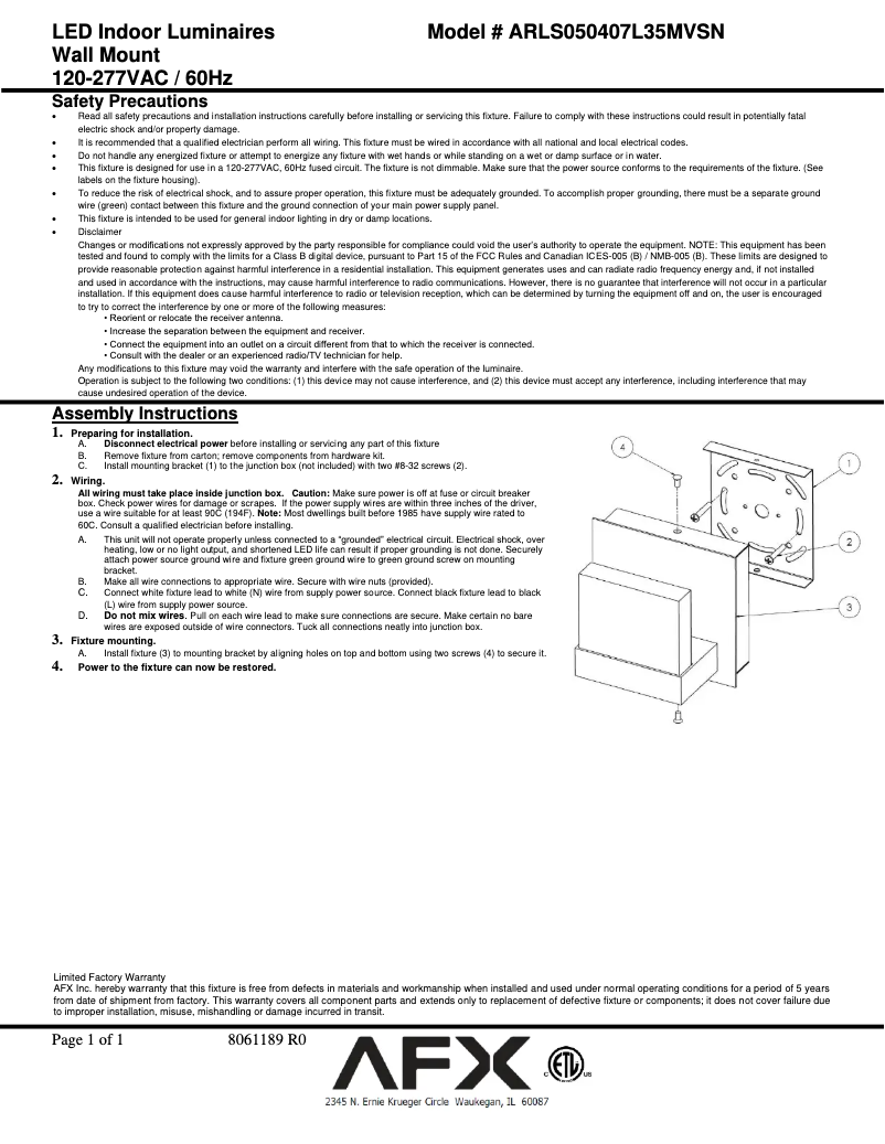 Página 1 del manual Manual de usuario AFX Arlo ARLS050407L35MVSN