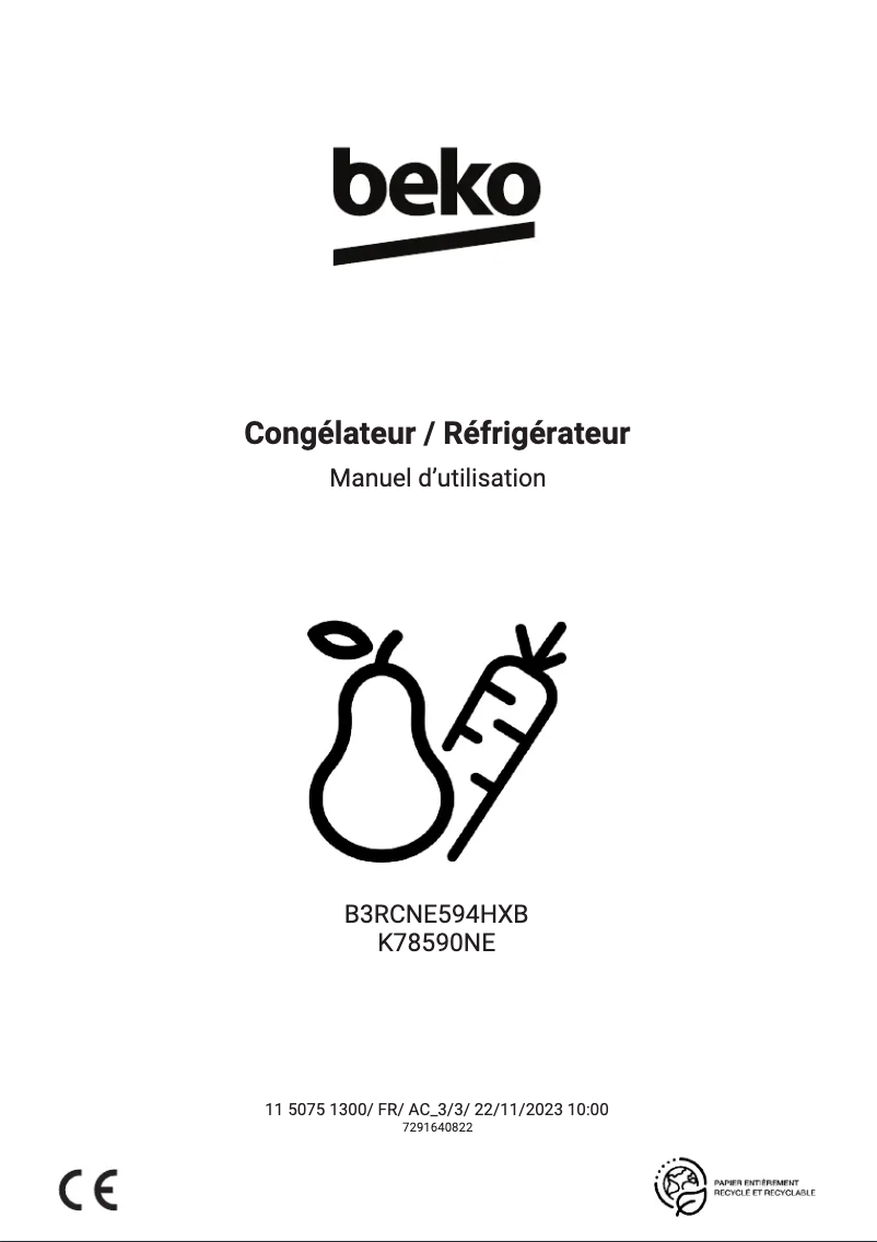 Page n°1 - Manuel utilisateur Beko B3RCNE594HXB