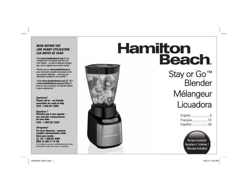 Page 1 de la notice Manuel utilisateur Hamilton Beach Stay or Go 52401