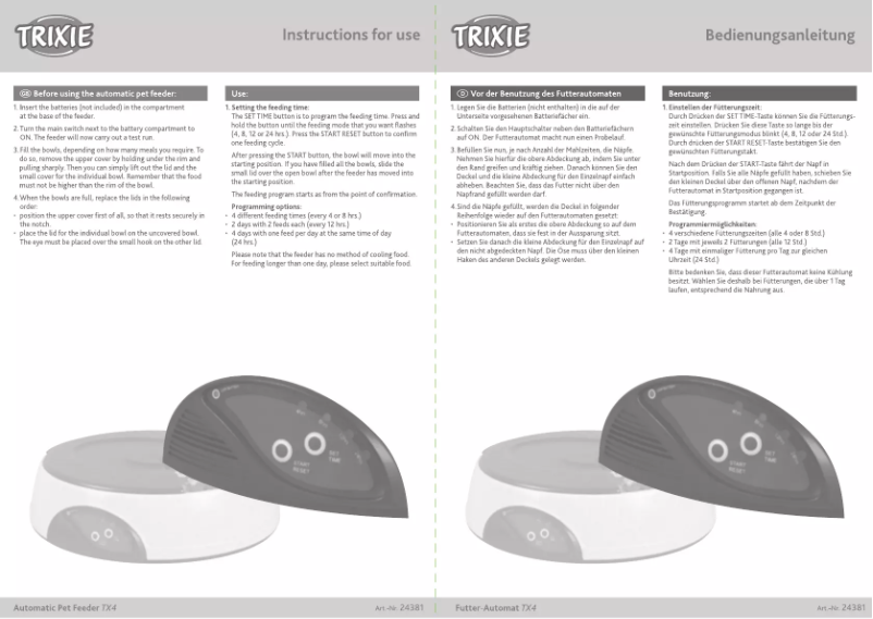 Page 1 de la notice Manuel utilisateur Trixie TX4