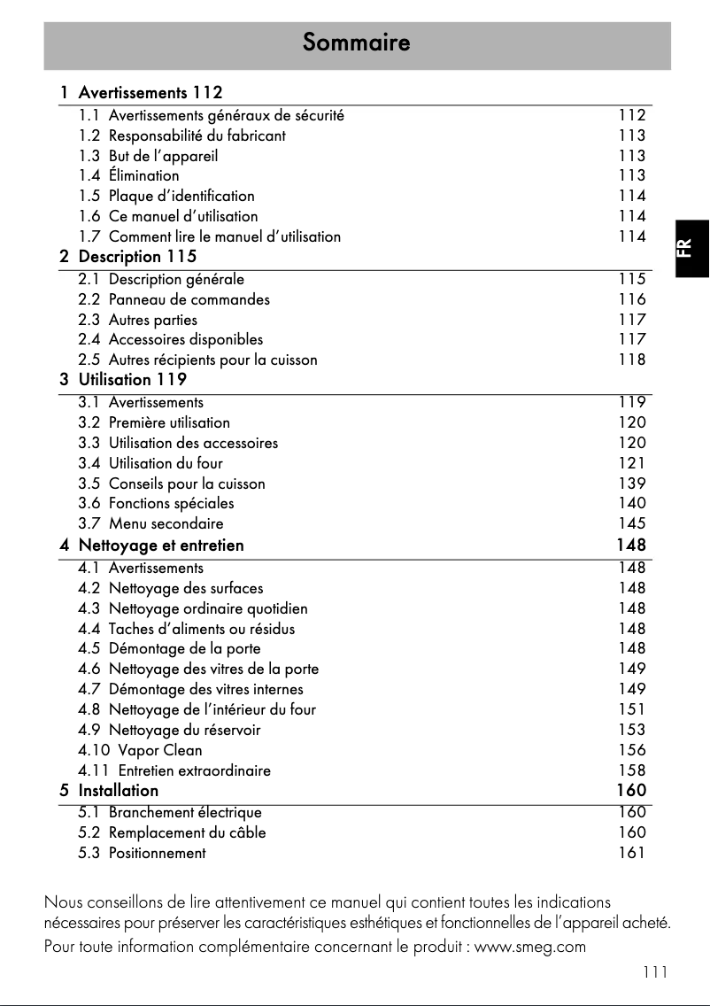 Page 1 de la notice Mode d'emploi Smeg SF4120VCN