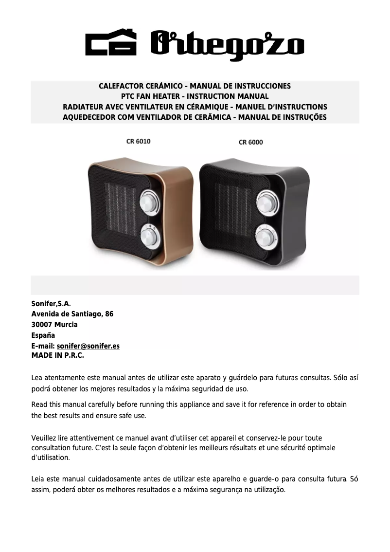 Image de la première page du manuel de l'appareil CR 6000