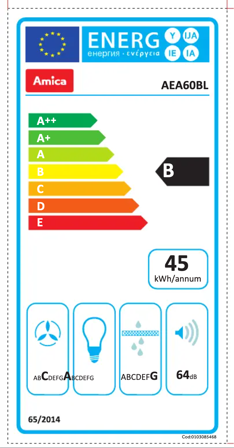 Página 1 del manual Etiqueta energética Amica AEA60BL