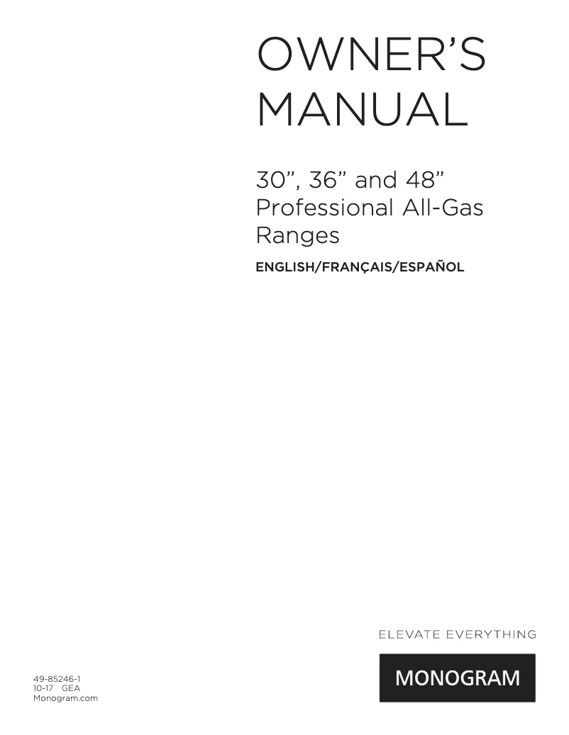 Page n°1 - Manuel utilisateur Monogram ZGP364NDN