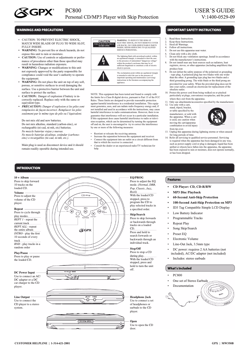 Page 1 de la notice Manuel utilisateur GPX PC800