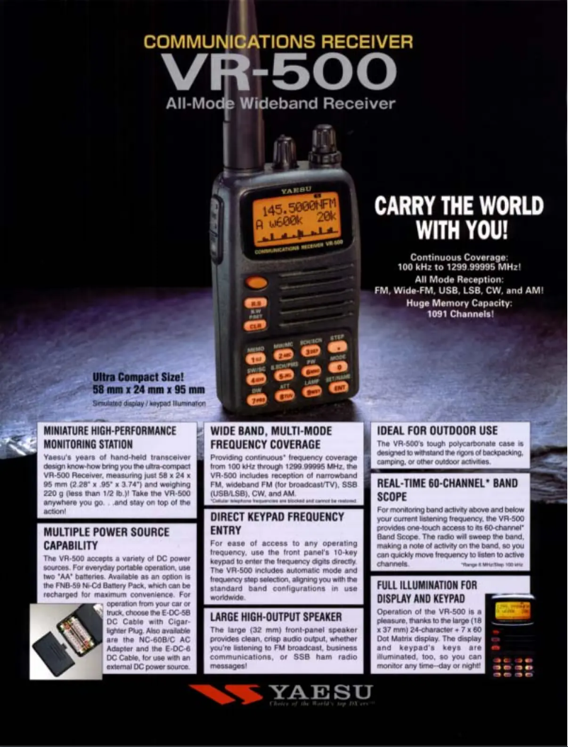 Página 1 del manual Folleto Yaesu VR-500