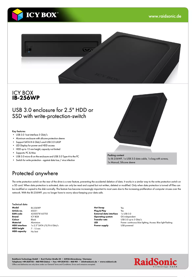 Página 1 del manual Ficha técnica Icy Box IB-256WP