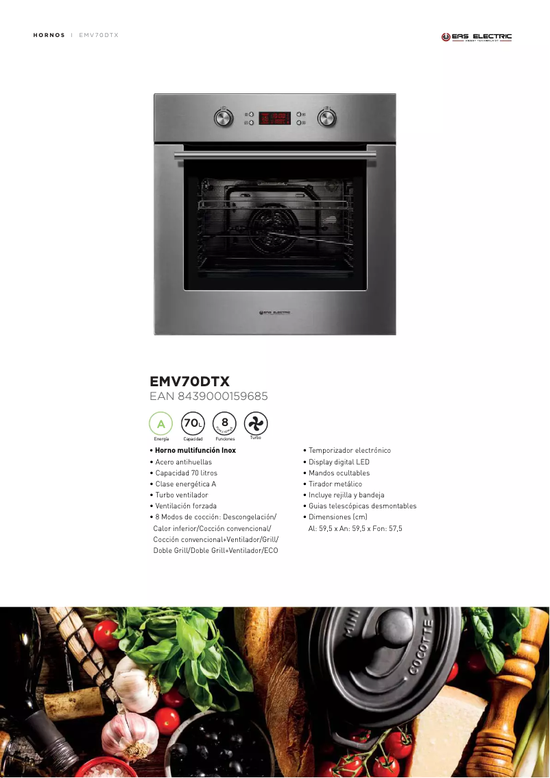 Page 1 de la notice Fiche technique EAS Electric EMV70DTX