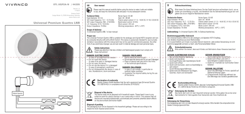 Image de la première page du manuel de l'appareil STL UQP2A-N