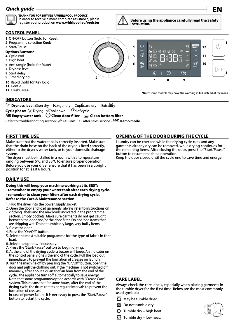 Página 1 del manual Manual de usuario Whirlpool FFT M22 8X3B EE