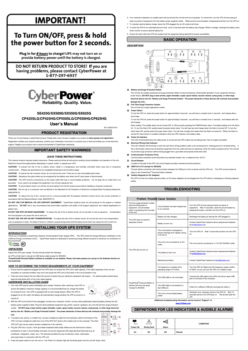 Page n°1 - Manuel utilisateur CyberPower SX625G