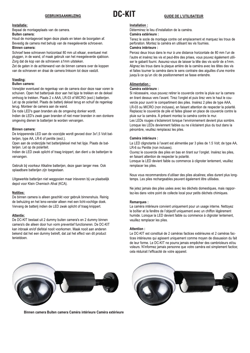Page 1 de la notice Manuel utilisateur Alecto DC-KIT