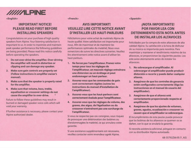 Page 1 de la notice Manuel utilisateur Alpine R2-S65