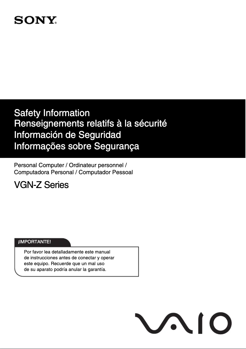 Página 1 del manual Manual de usuario Sony Vaio VGN-Z880G