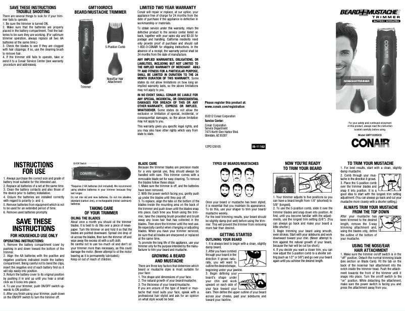 Page 1 de la notice Manuel utilisateur Conair GMT100R